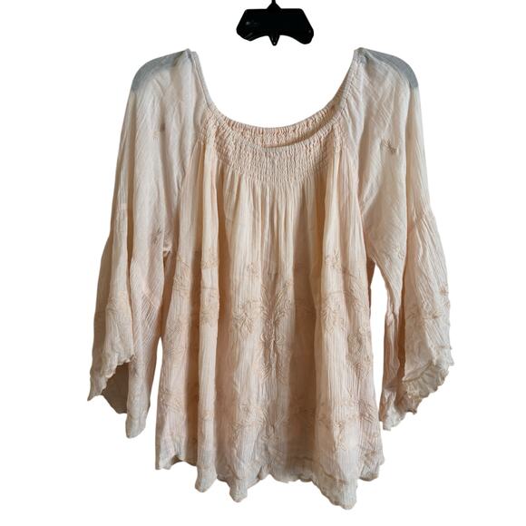 Soft Surroundings Blush Pink Floral Embroidered Peasant Blouse Top Size Large - Picture 1 of 6